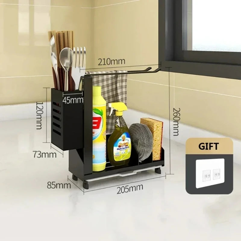 Black Sink Drain Rack – Sponge & Rag Holder with Drip Tray