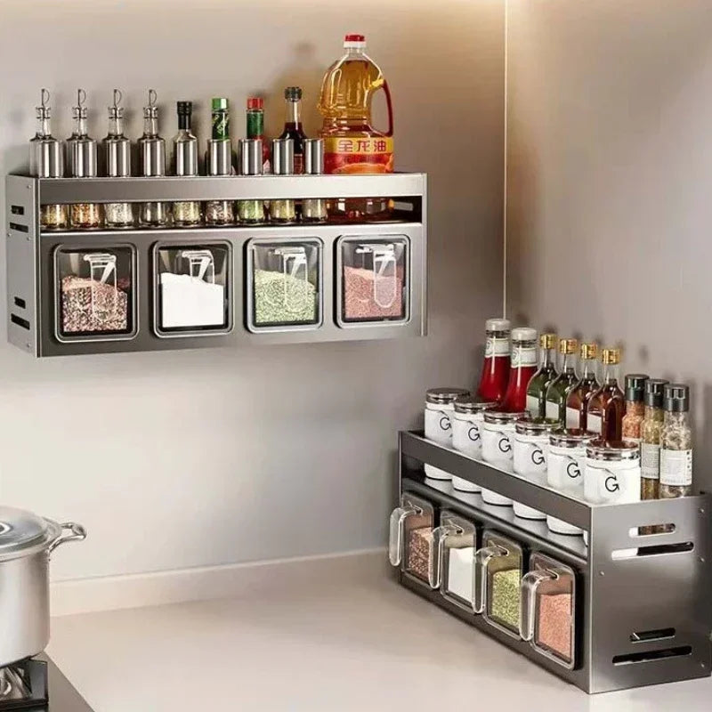 Wall Mounted Stainless Steel Spice Rack | No-Drill Kitchen Organizer