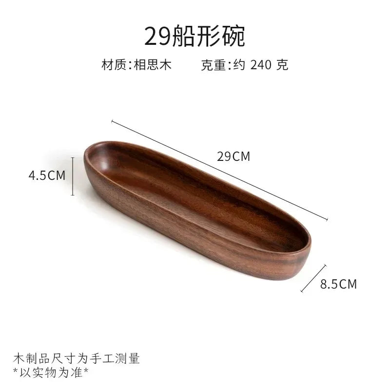 Solid Walnut Wood Boat-Shaped Serving Bowl & Fruit Plate | Premium Dry Fruit, Sushi, Nut & Tea Tray