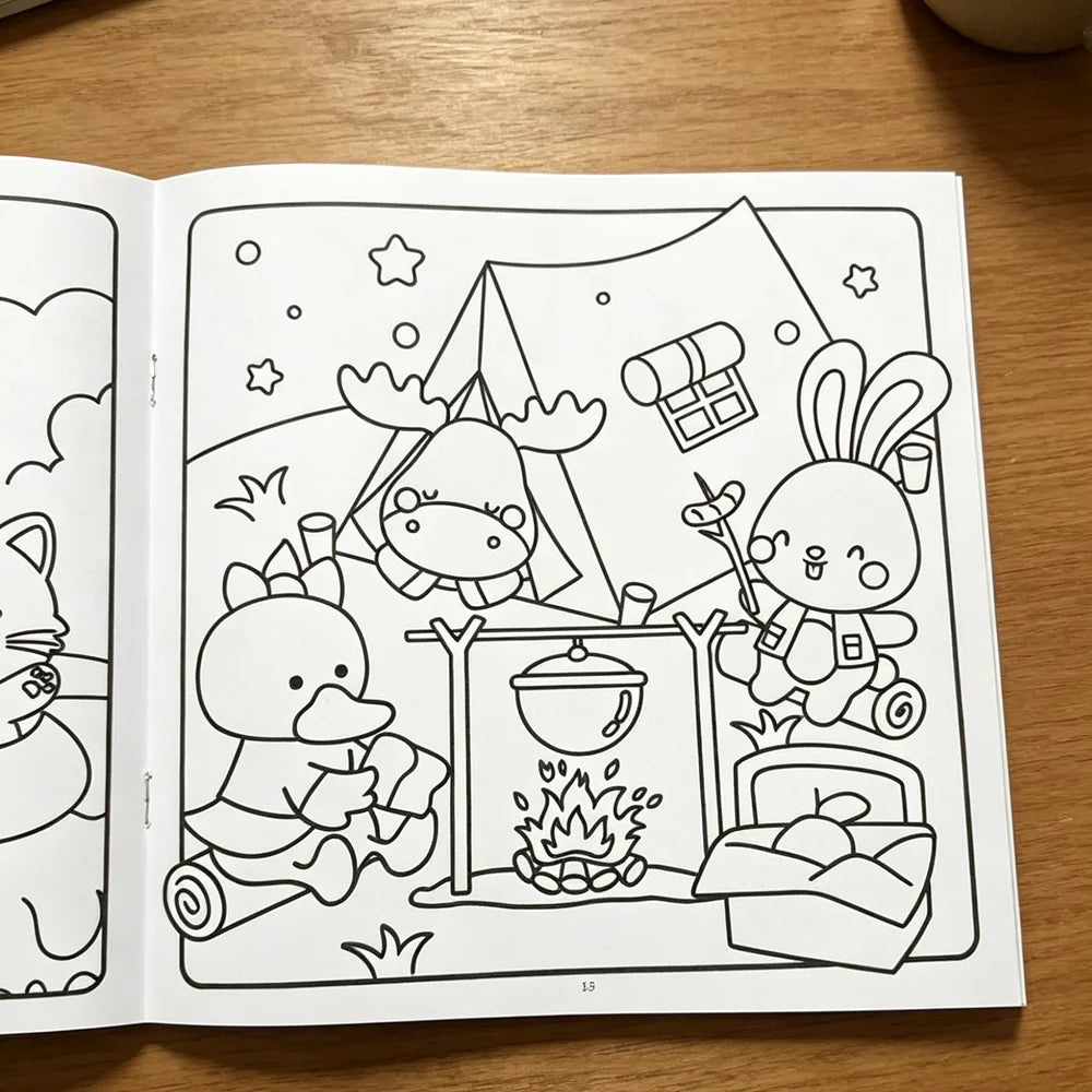 Cozy Friends Cute Animal Coloring Book 24 Pages Comfy Beach Scene Art