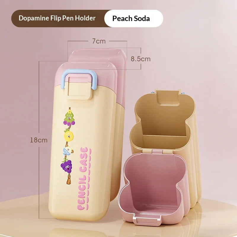 Amazing Cute Portable Multifunctional Slanting Pen Holder Cartoon Stationery Storage Jar for Student Dormitory Desktop Peaceful Pleasures Health and Wellness Yelow
