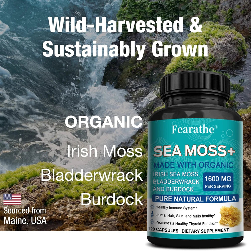 Organic Sea Moss Capsule for Intestinal Health & Immune Support Skin, Joint Health Support, Intestinal Cleansing - 120 Capsules Peaceful Pleasures Health and Wellness