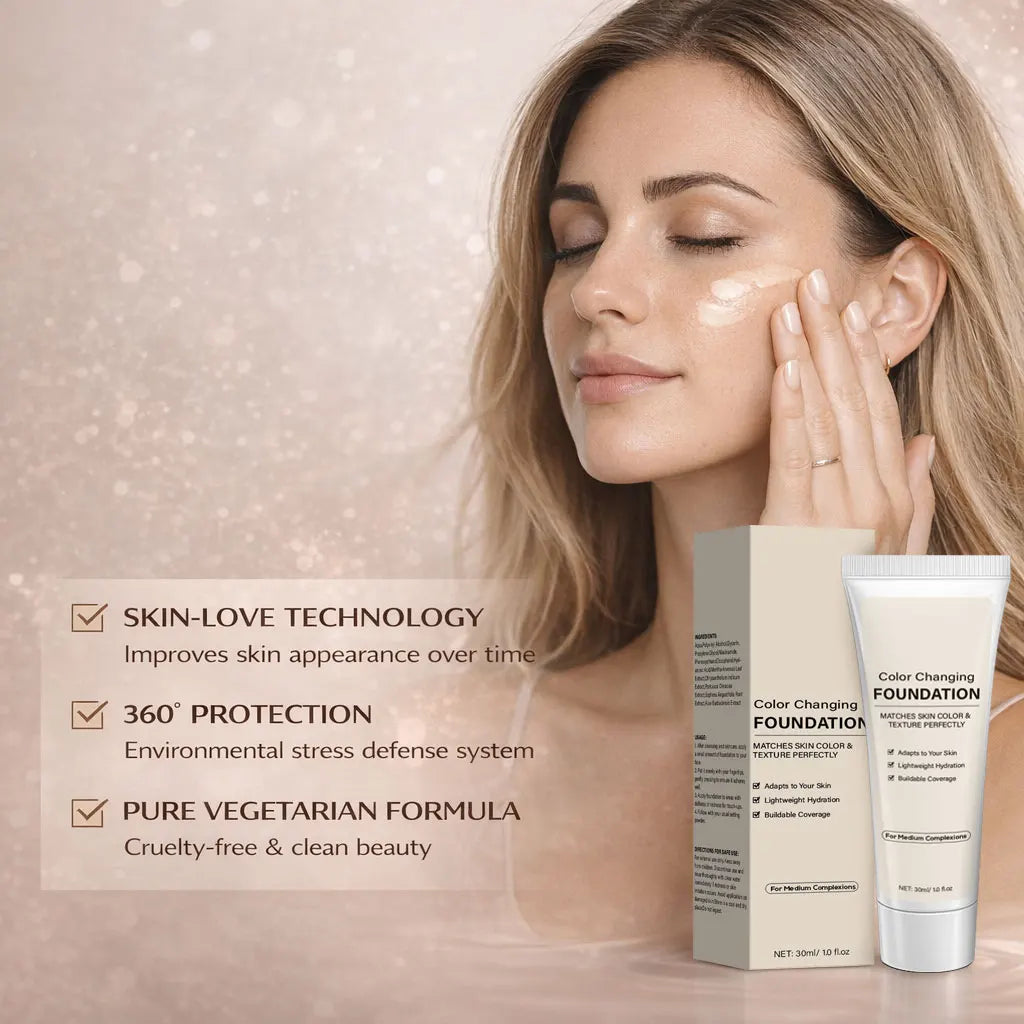 Color Changing Foundation for Women,Instantly Adapts to Your Skin Tone,12-Hour Wear – Natural Dewy Finish - Medium Dark, 30ml Peaceful Pleasures Health and Wellness