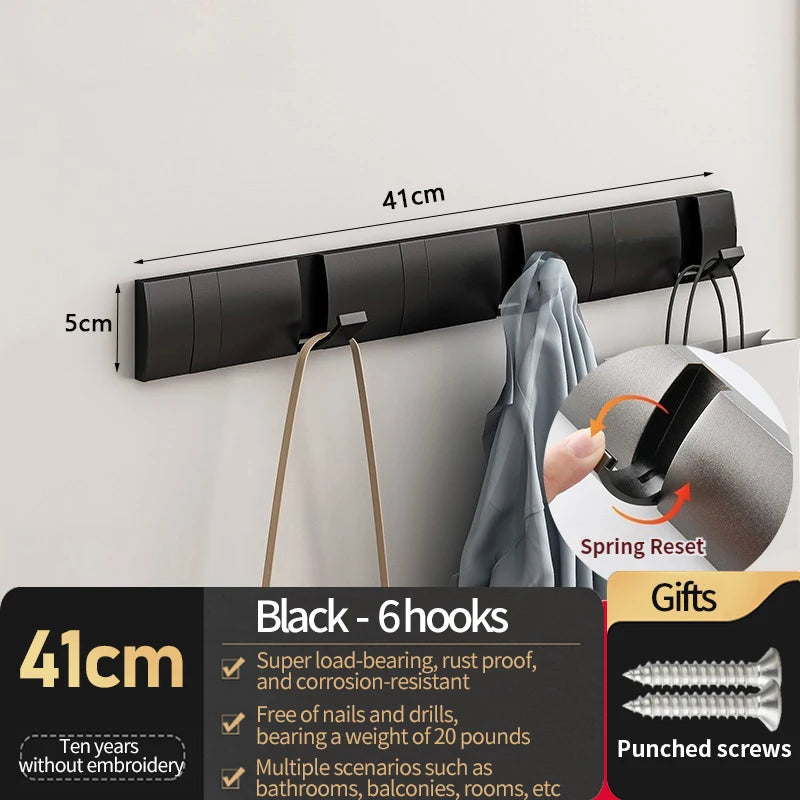 Folding Robe Hooks – 5-Hook Aluminum Wall Rack | Bath & Kitchen