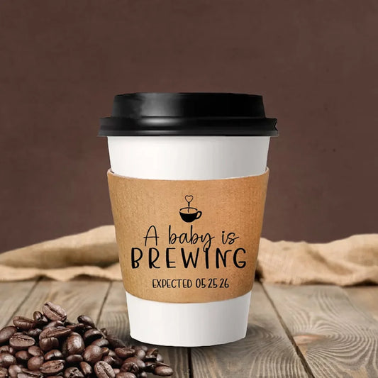 10-Pack "A Baby Is Brewing" Personalized Coffee Cup Sleeves Baby Shower Favor Peaceful Pleasures Health and Wellness