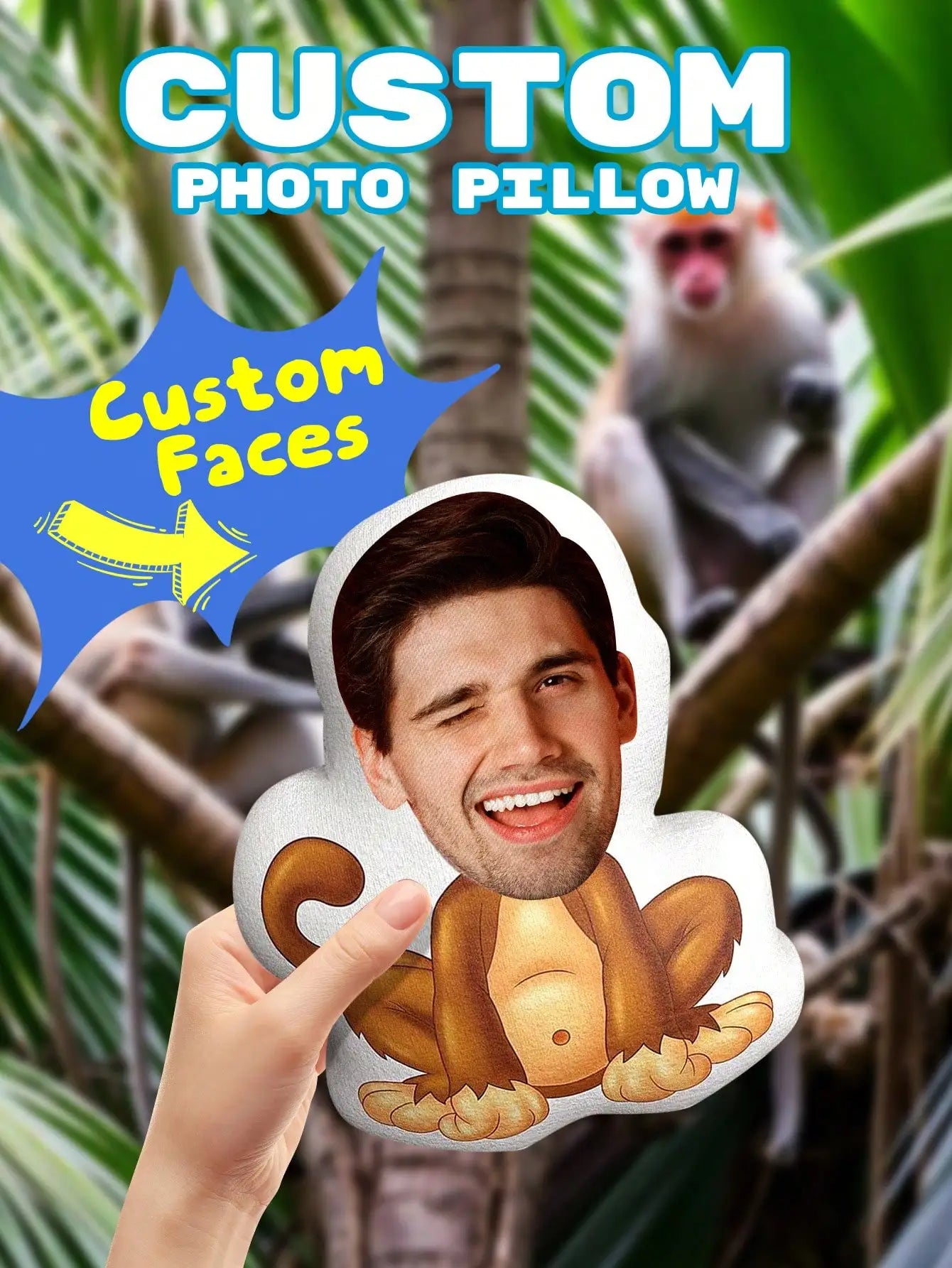 1pc Custom Photo Pillow Minime Throw Pillow Funny Monkey Gorilla Face Pillow Personalized Gift for Dad Him Her Sofa Car Decor Peaceful Pleasures Health and Wellness
