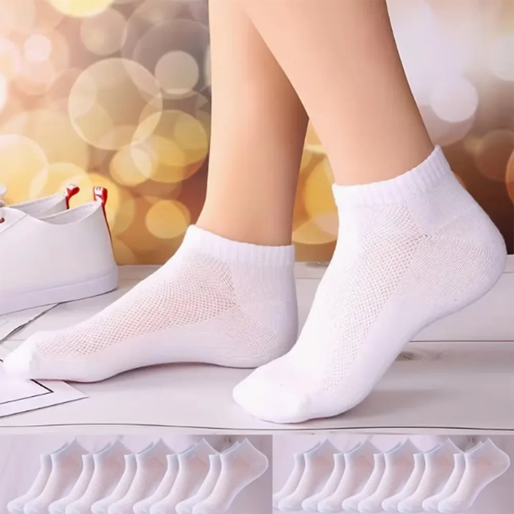 5-Pack Breathable Mesh Ankle Socks | Unisex Low Cut Sports Ankle Socks Peaceful Pleasures Health and Wellness White-10 Pairs One Size