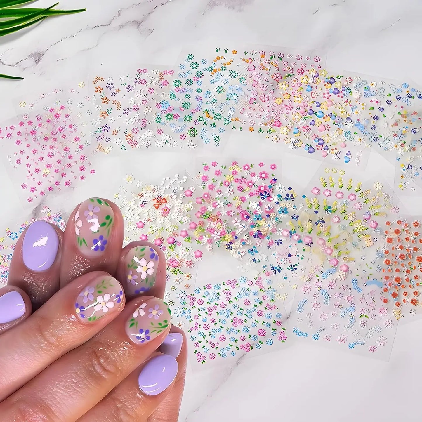 30-Sheet 3D Nail Art Stickers | Daisy Floral & Heart Decals DIY