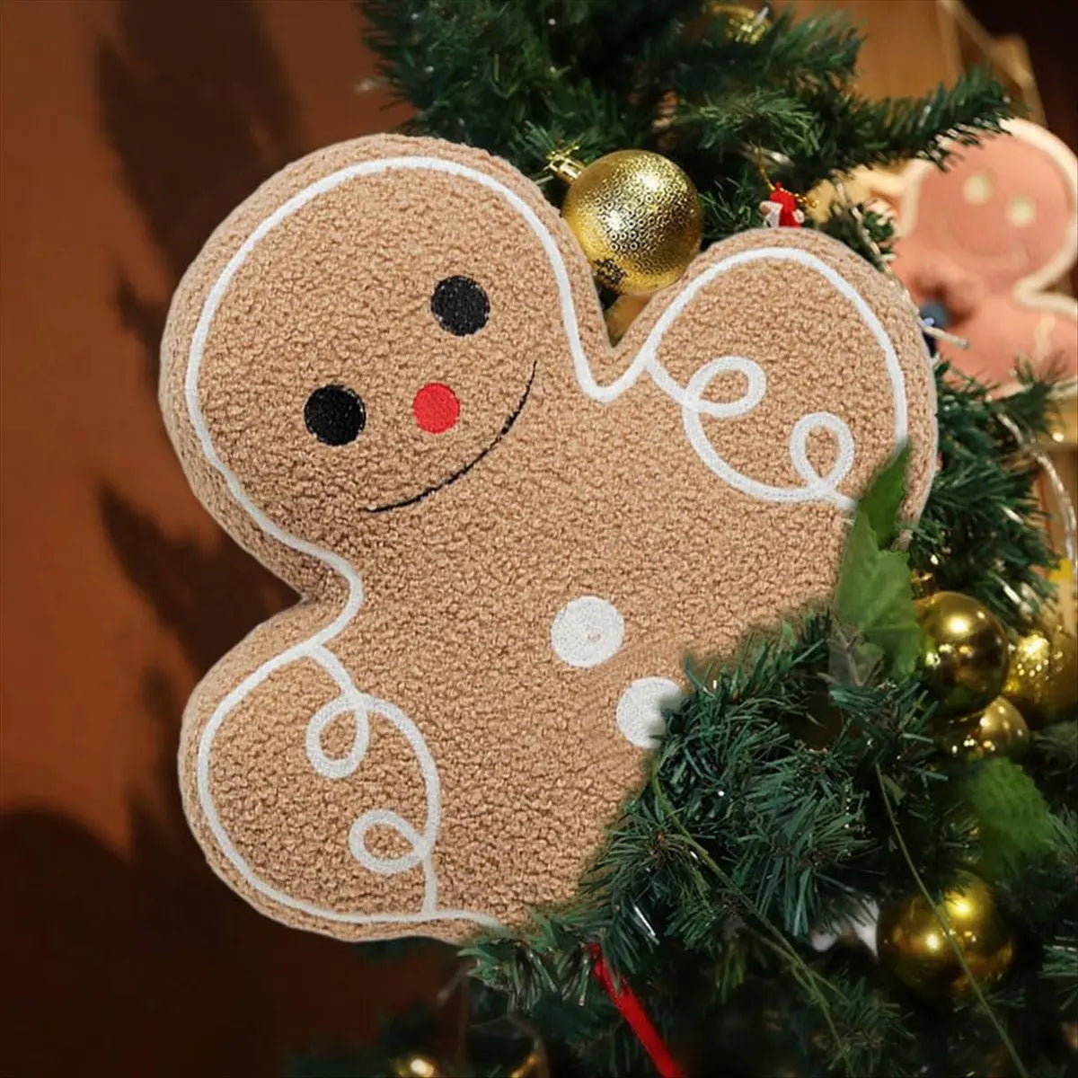 Gingerbread Man Christmas Throw Pillow – Festive Plush Cushion Peaceful Pleasures Health and Wellness
