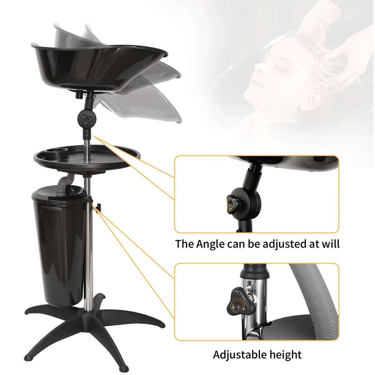 Portable Shampoo Bowl Height Adjustable Hairdresser Sink Mobile Hair Wash Basin Backwash Shampoo Basin Salon Barber Shop Tools Peaceful Pleasures Health and Wellness
