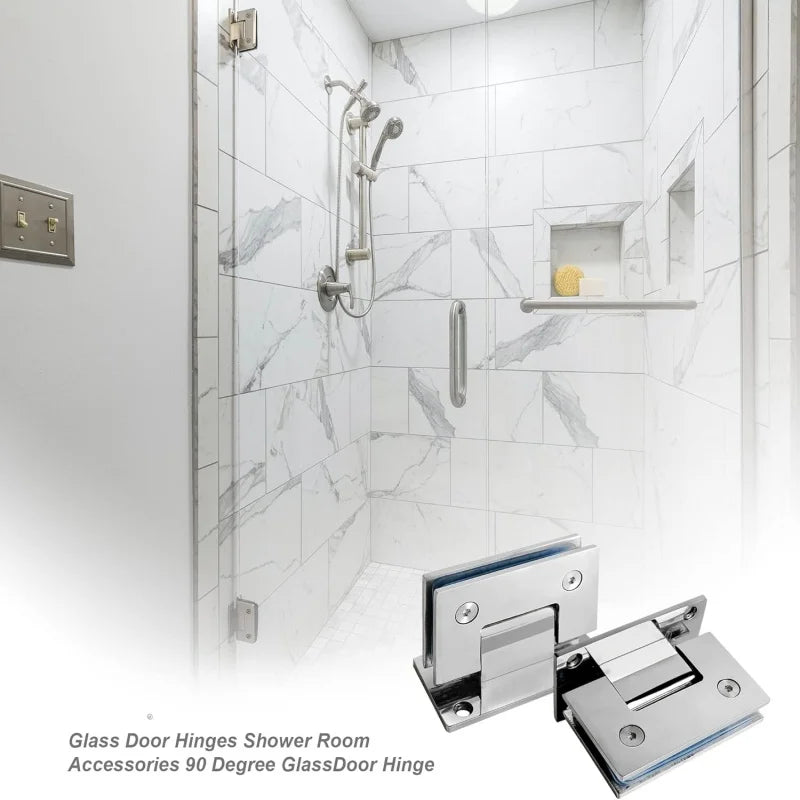 Stainless Steel Frameless Glass ShowerDoor Hinges,90 Degree Bathroom Glass Clamp Wall to Glass Bracket Clips Fit for 8-12mmThick Peaceful Pleasures Health and Wellness