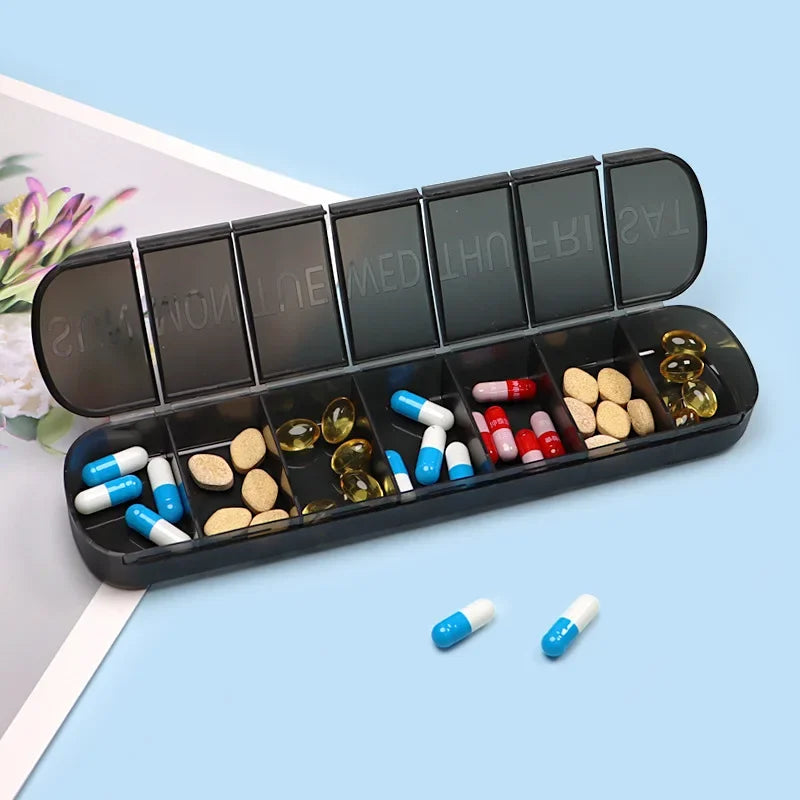 7-Day Weekly Pill Organizer | Mini Portable 7-Grid Pill Box