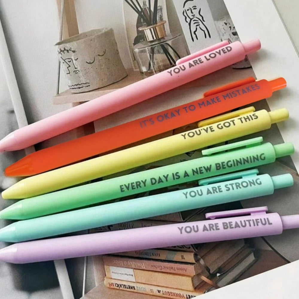 6-pack Motivational Press Neutral Pen Encouraging Quotes Plastic