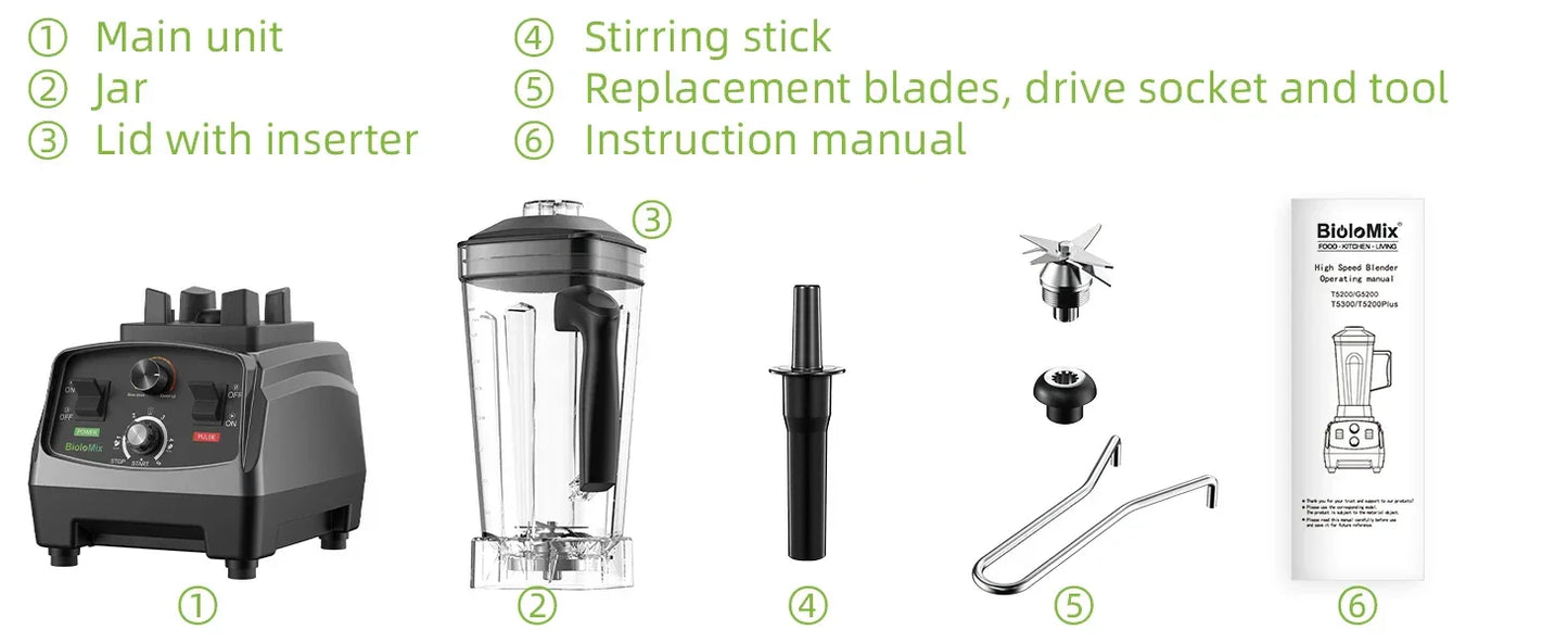 BioloMix 3HP 2200W Heavy Duty Blender | 2L BPA Free Jar Blenders Peaceful Pleasures Health and Wellness