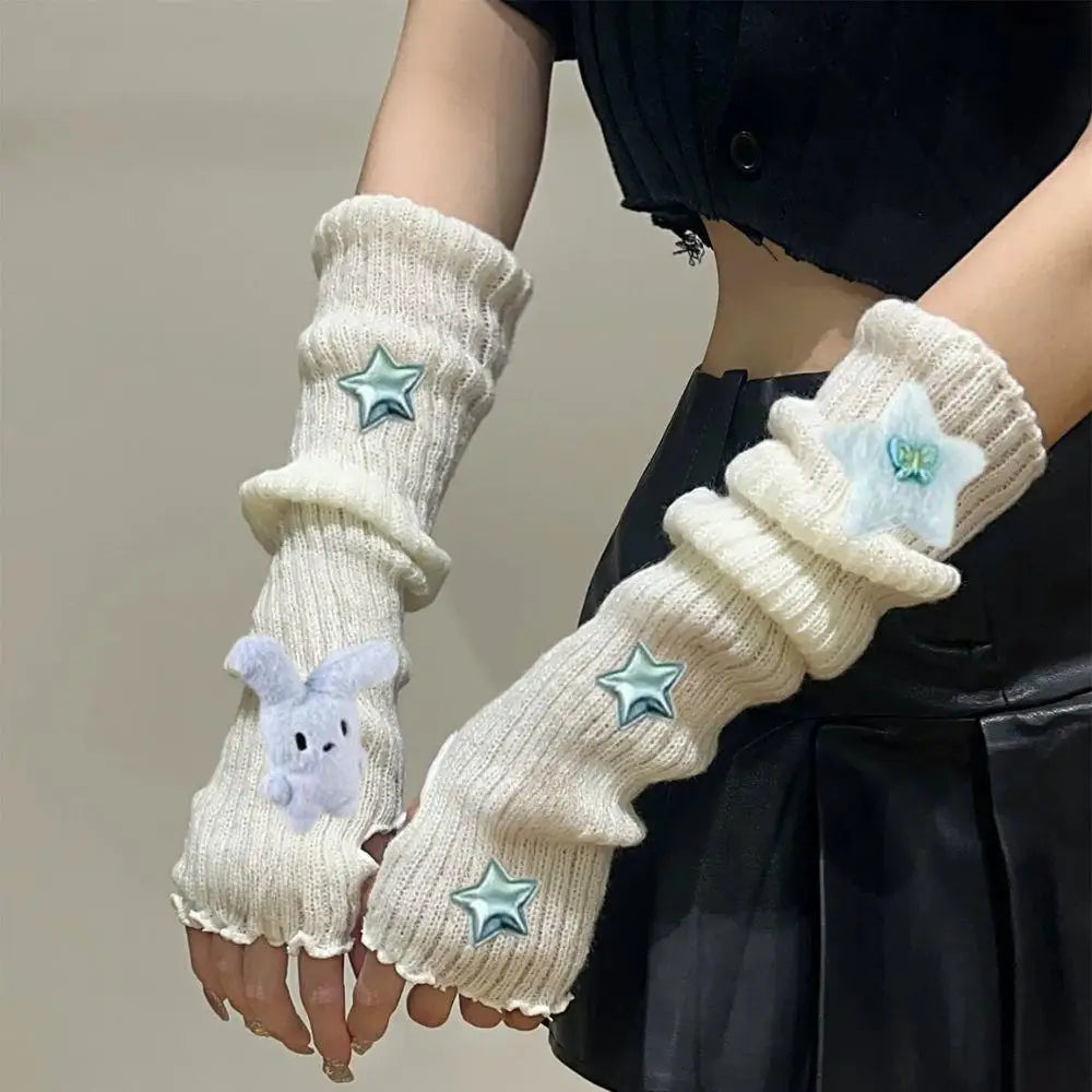 Original Design Rabbit Star Knitted Pile Socks Cute Fold Ears Rabbit Striped Knitted Sleeves Millennium Style Fashion Versatile Peaceful Pleasures Health and Wellness
