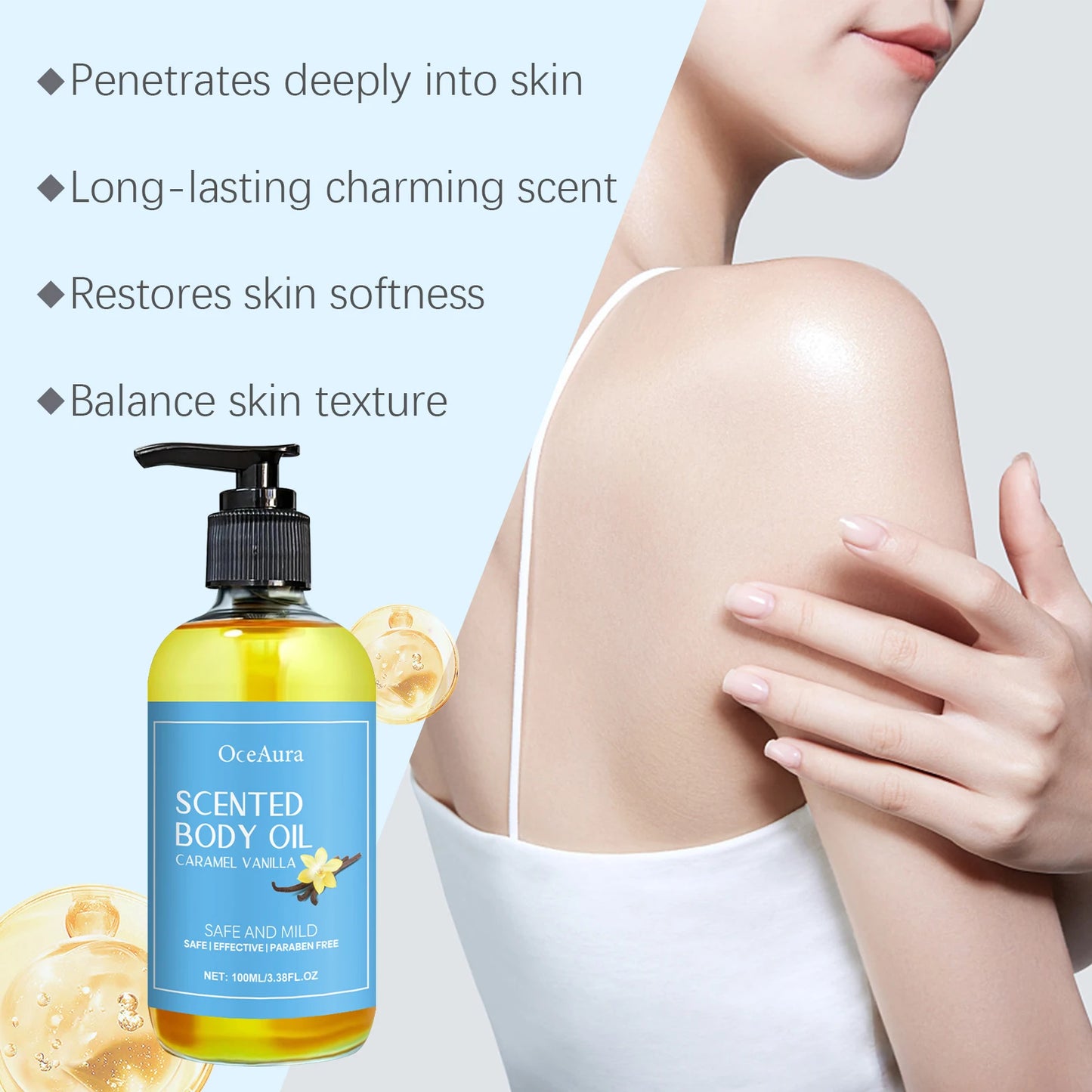 OceAura Caramel Vanilla Body Massage Oil 100ml | Moisturizing Spa