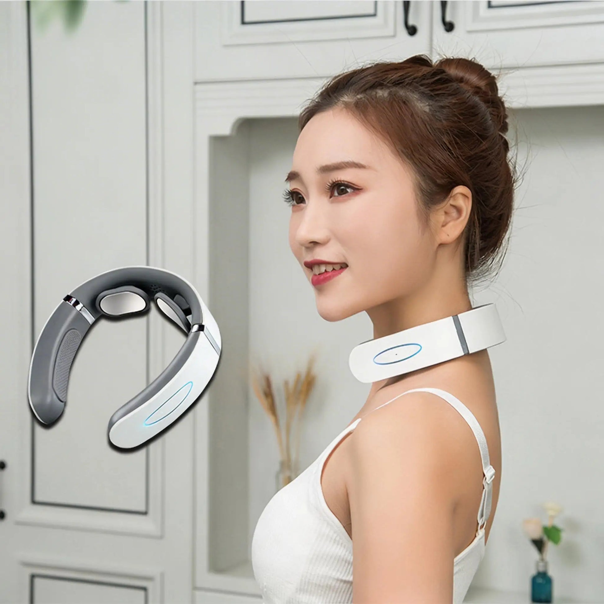 White Cervical Massage Device Multi Functional Neck Protection and Neck Relaxation Massager Portable Portable Neck Care Tool Peaceful Pleasures Health and Wellness