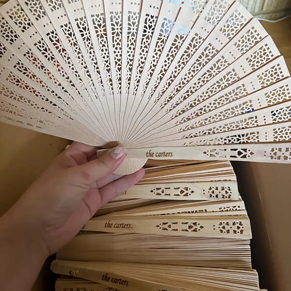 Custom Engraved Wooden Folding Hand Fan 10pcs – Wedding & Bridal