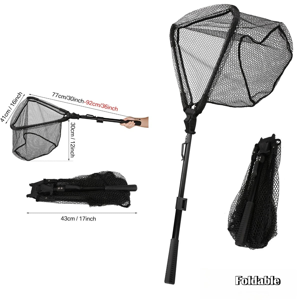 Fishing Landing Net with Telescopic Pole Anti-Slip Handle Collapsible Fishing Net for Saltwater Freshwater Fishing Hand Net Peaceful Pleasures Health and Wellness 43-92CM