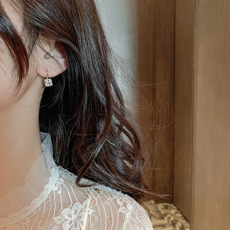 Square Crystal Drop Earrings | Gold Plated Fish Hook Women