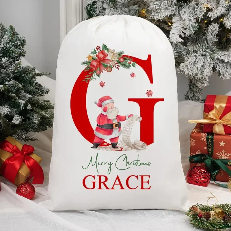 Personalized Christmas Santa Sack Drawstring Gift Bag for Kids Christmas Gift Bag Peaceful Pleasures Health and Wellness