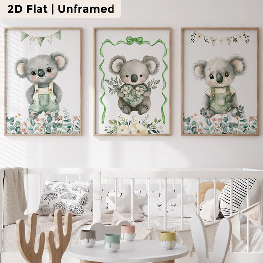 3-Piece Cartoon Koala Canvas Wall Art | Kids Room Home Decor Canvas Wall Art Peaceful Pleasures Health and Wellness CH107-3pcs 60x80cm Unframed