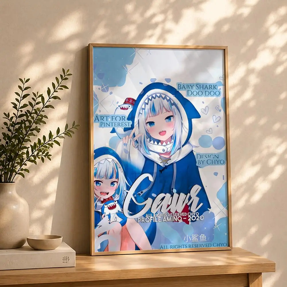 Vtuber G-Gawr GuraS Poster HD Self Adhesive Waterproof Wall Art Ideal for Home Office Dorm Bedroom Great Gift Peaceful Pleasures Health and Wellness White15 15X20cmNoframe