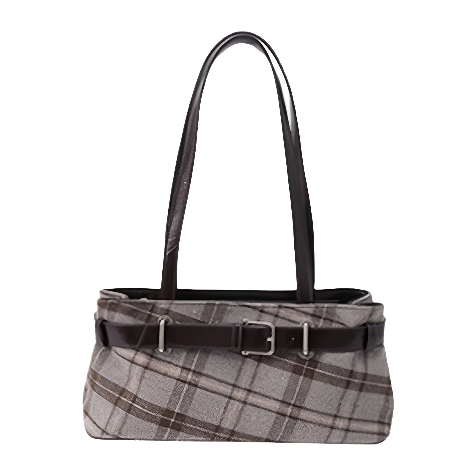 Women's Plaid Shoulder Bag with Vintage Chain Strap Adjustable Tote Crossbody Bag for Commuting Office Work Peaceful Pleasures Health and Wellness Black size grid