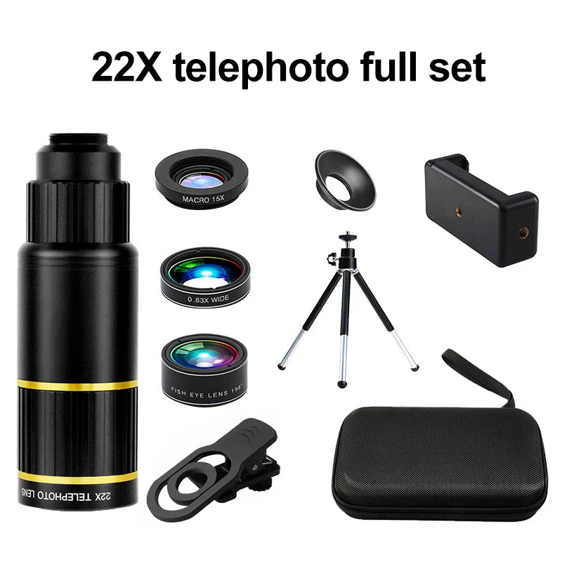 22X Telephoto Lens For Cellphone Camera Lens For Mobile Camera Zooming Lens iphone CellPhone Telescope Fish eye Lens Phone Macro Peaceful Pleasures Health and Wellness 22X Suit