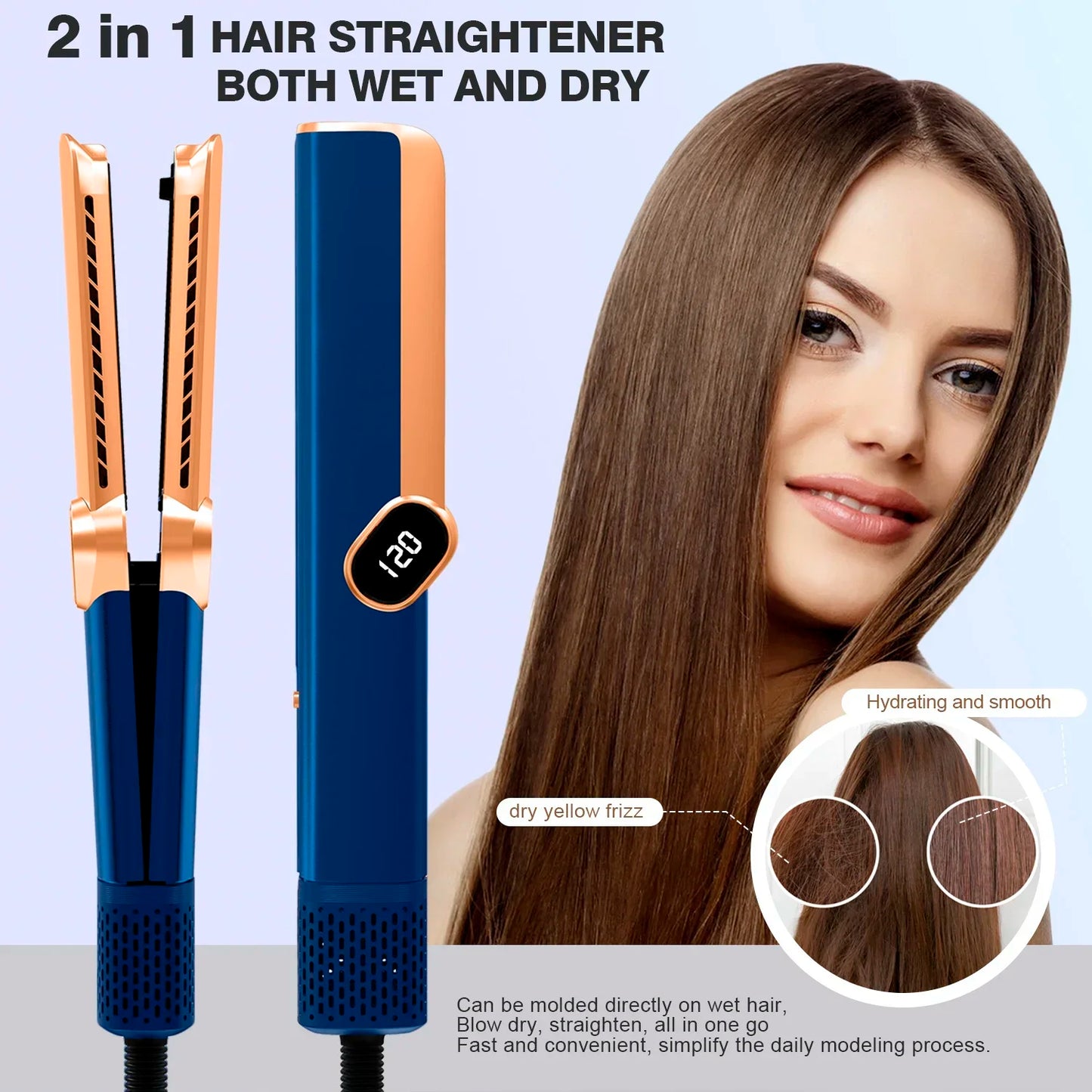 Multi Styler 2in1 LCD Display Hair DryerWet and Dry Hair Straightener Ion Portable Air Styling Hair Straighten Peaceful Pleasures Health and Wellness