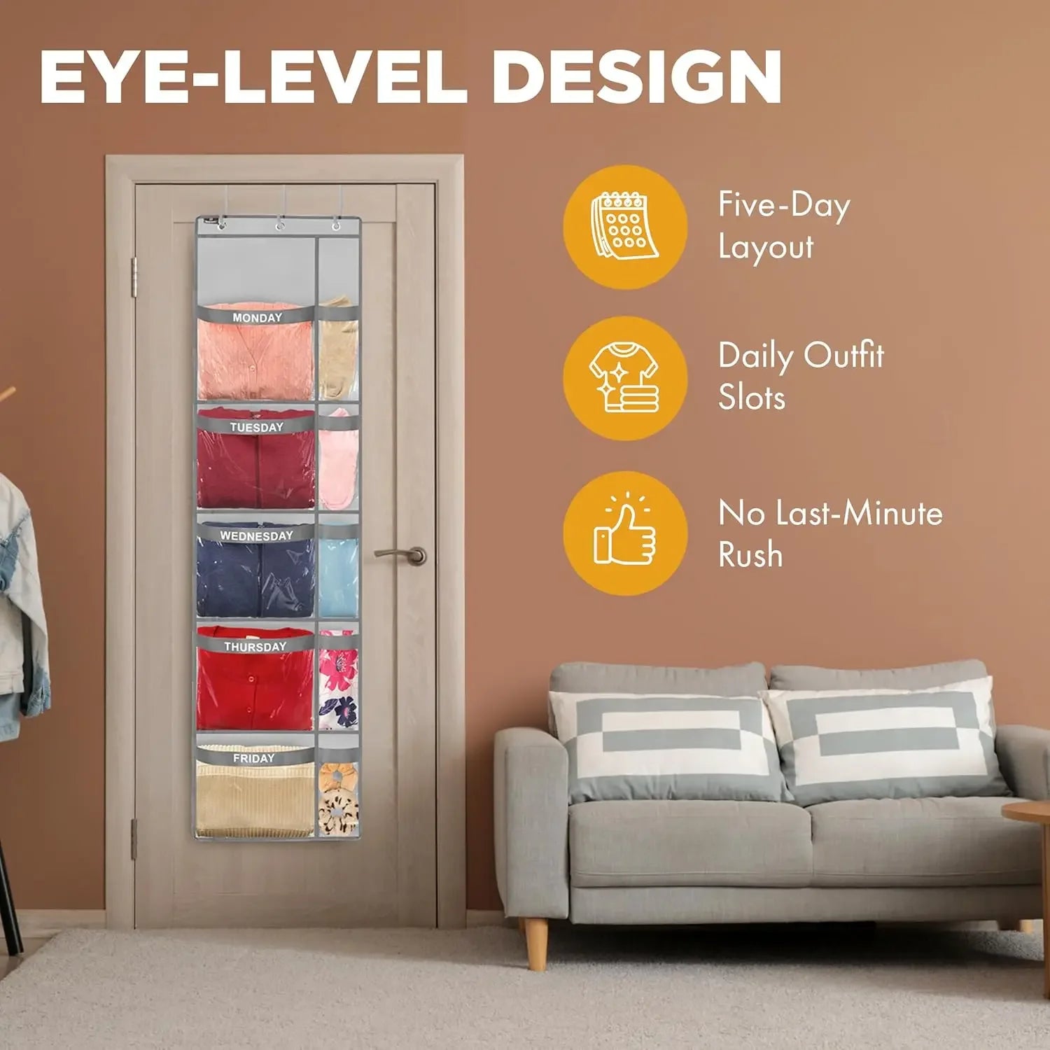 5-Shelf Weekly Clothes Organizer with Day Labels - Space-Saving Hanging Storage for Kids (Grey) Peaceful Pleasures Health and Wellness