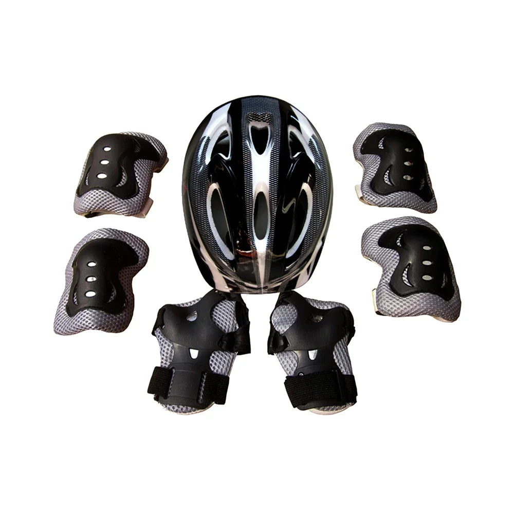 Kids 7-Piece Helmet & Protective Gear Set | Ages 3–15 Bike Skating Kids Protective Gear Set Peaceful Pleasures Health and Wellness Black-7pcs