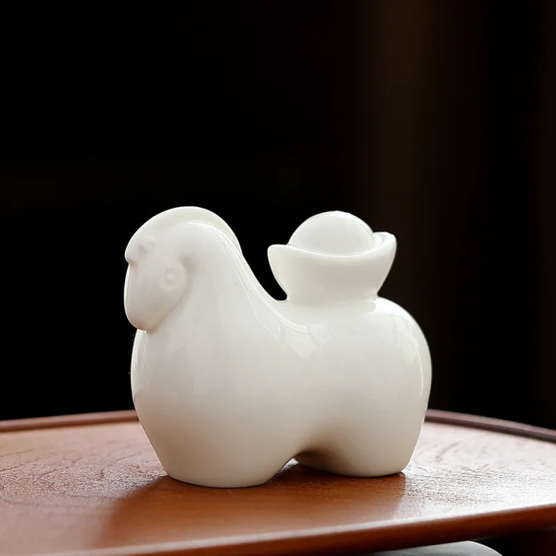 Chinese Lucky Tangma Tea Pet Ornament | Suet Jade Ceramic Ceramic Tea Pet Ornament Peaceful Pleasures Health and Wellness WHITE