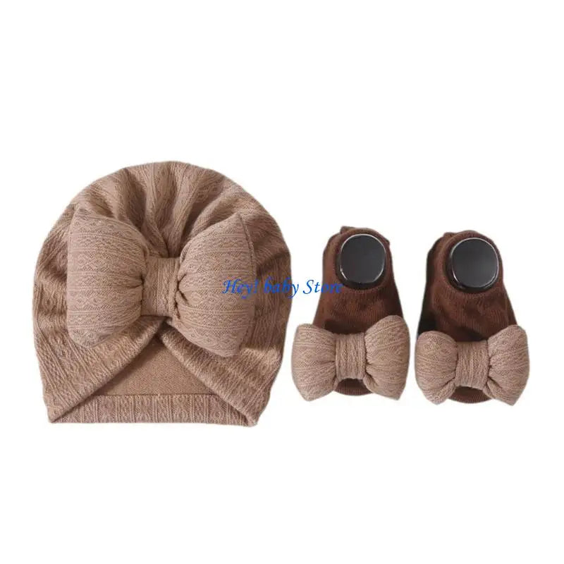 Baby Girl Turban Hat & Socks Gift Set | Soft Knit Cotton 0–3Y