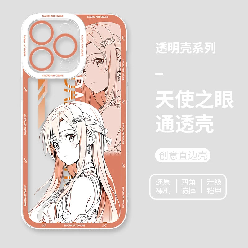 Japanese Anime Sword Art Online Phone Case for Iphone 17 16 15 14 13 12 11 Pro Max Plus Mini Air Asuna Kirito Phone Cover Peaceful Pleasures Health and Wellness 19 iPhone 14 Pro