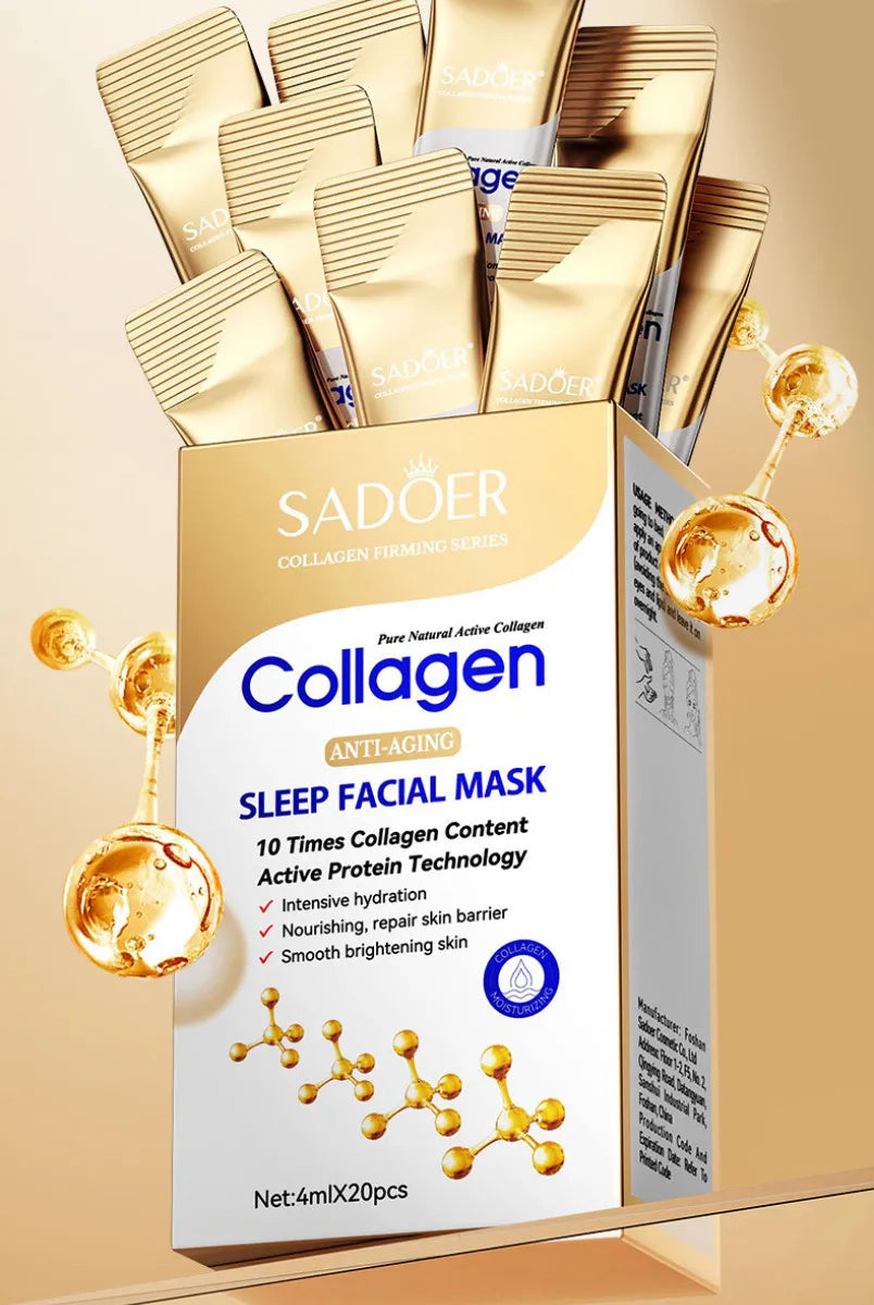 30pcs SADOER Collagen Sleeping Facial Masks Face skincare Moisturizing Brightening Firming Hydrating Face Mask Facial Skin Care Peaceful Pleasures Health and Wellness 20pcs