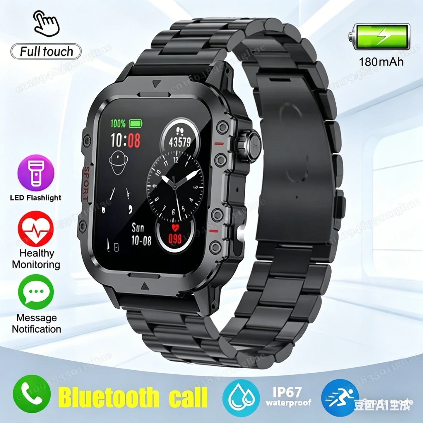 Outdoor Military Smartwatches Bluetooth Call Men 2.01" Blood Oxygen Monitor 5ATM Waterproof GPS Tracking Sports Smart Watch HW12 Peaceful Pleasures Health and Wellness 1.44 Bk22Szstrap Smartwatch