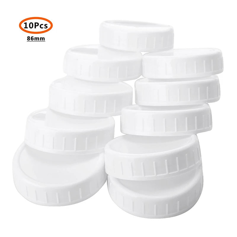 10PCS White Mason Canning Drinking Jar Lid 70mm/86mm Inner Diameter Plastic Covers Unlined Ribbed Lids Storage Caps Replacement Peaceful Pleasures Health and Wellness 86mm