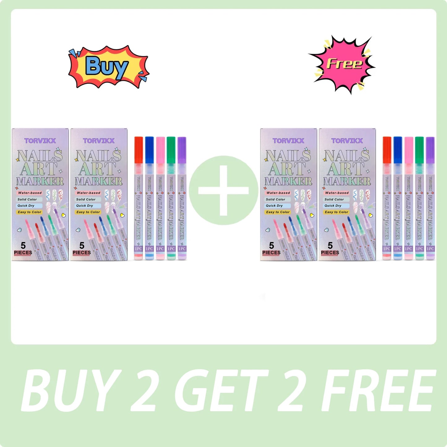 Water-Based Nail Art Markers Set | 5pc Quick Dry Pens Nail Art Pens Peaceful Pleasures Health and Wellness BUY 2 GET 2 FREE