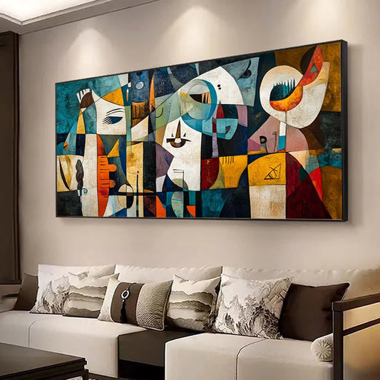 Abstract Frameless Modern Abstract Colorful Bohemian Geometric Patchwork Wall Art Featuring A Human Face Retro Canvas Poster Peaceful Pleasures Health and Wellness ZLH4334 80x160cm No Frame