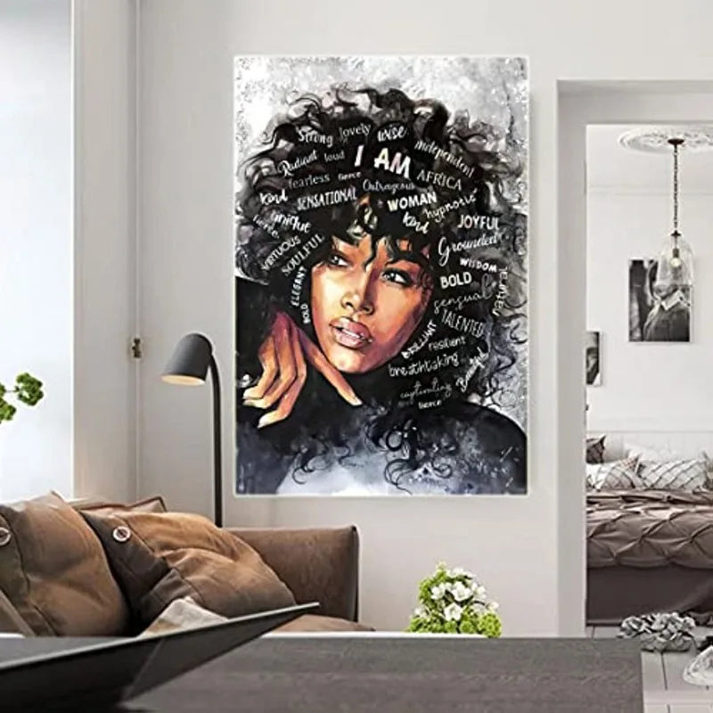 Black Abstract Contemporary Canvas Wall Art African American Poster Black Women Canvas Prints Painting for Living Room Bedroom Peaceful Pleasures Health and Wellness