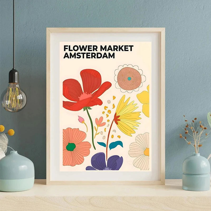 Flower Market Paris New York City Name Poster Print Abstract Plant Wall Art Canvas Painting Picture Living Room Home Decoration Peaceful Pleasures Health and Wellness