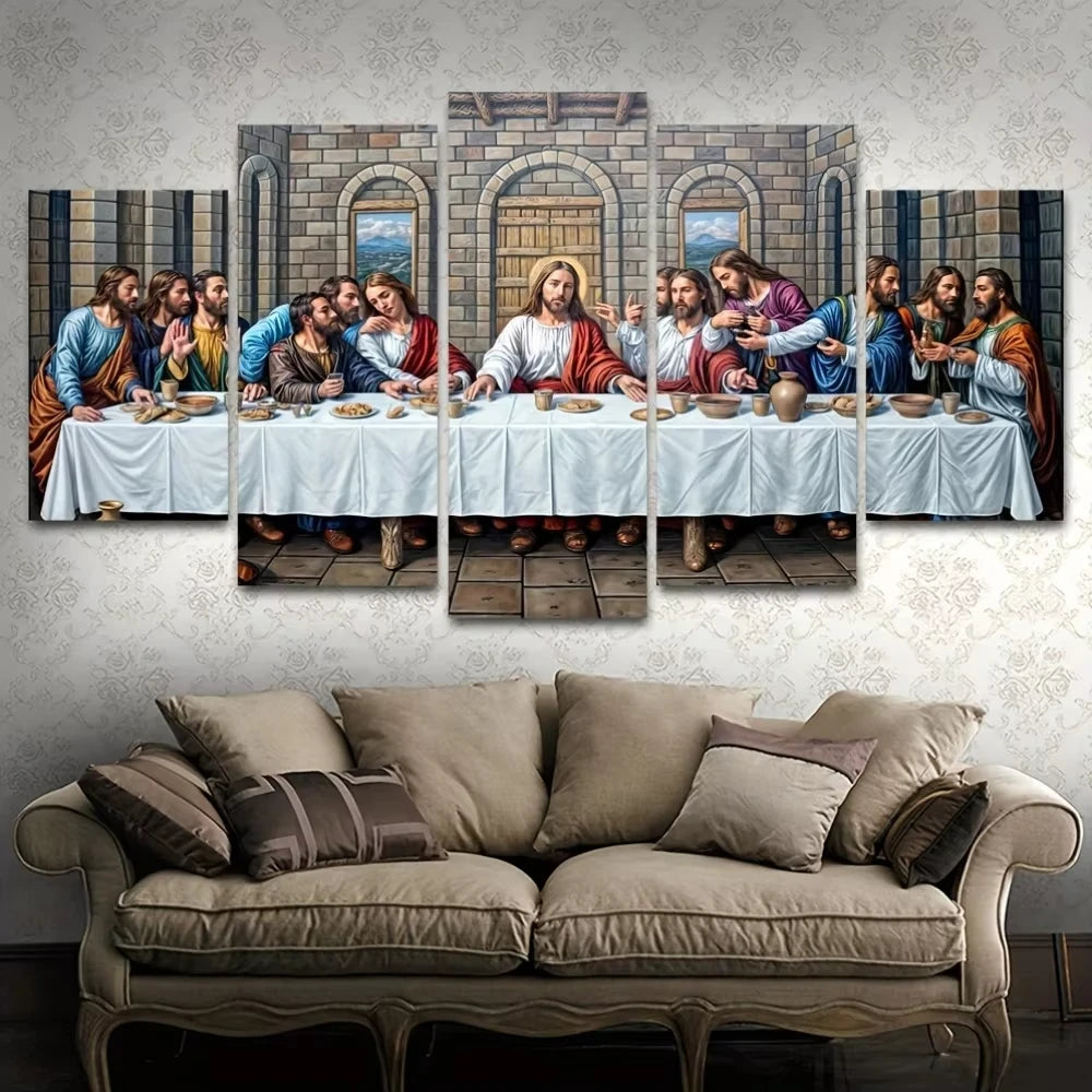 5pcs Jesus Christ Home Decor Canvas Painting, The Last Supper Posters and Prints for Living Room Wall Decor No Frame Peaceful Pleasures Health and Wellness