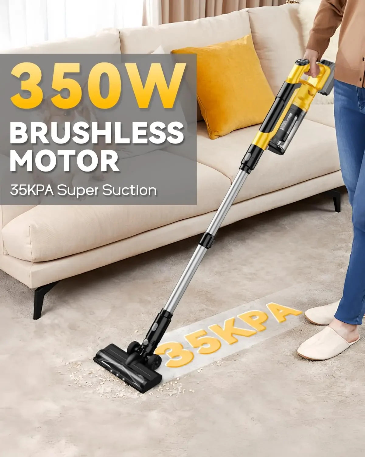 350W Cordless Stick Vacuum, 35kPa Brushless Motor, 6-in-1 with HEPA Filter for Floors & Cars Peaceful Pleasures Health and Wellness