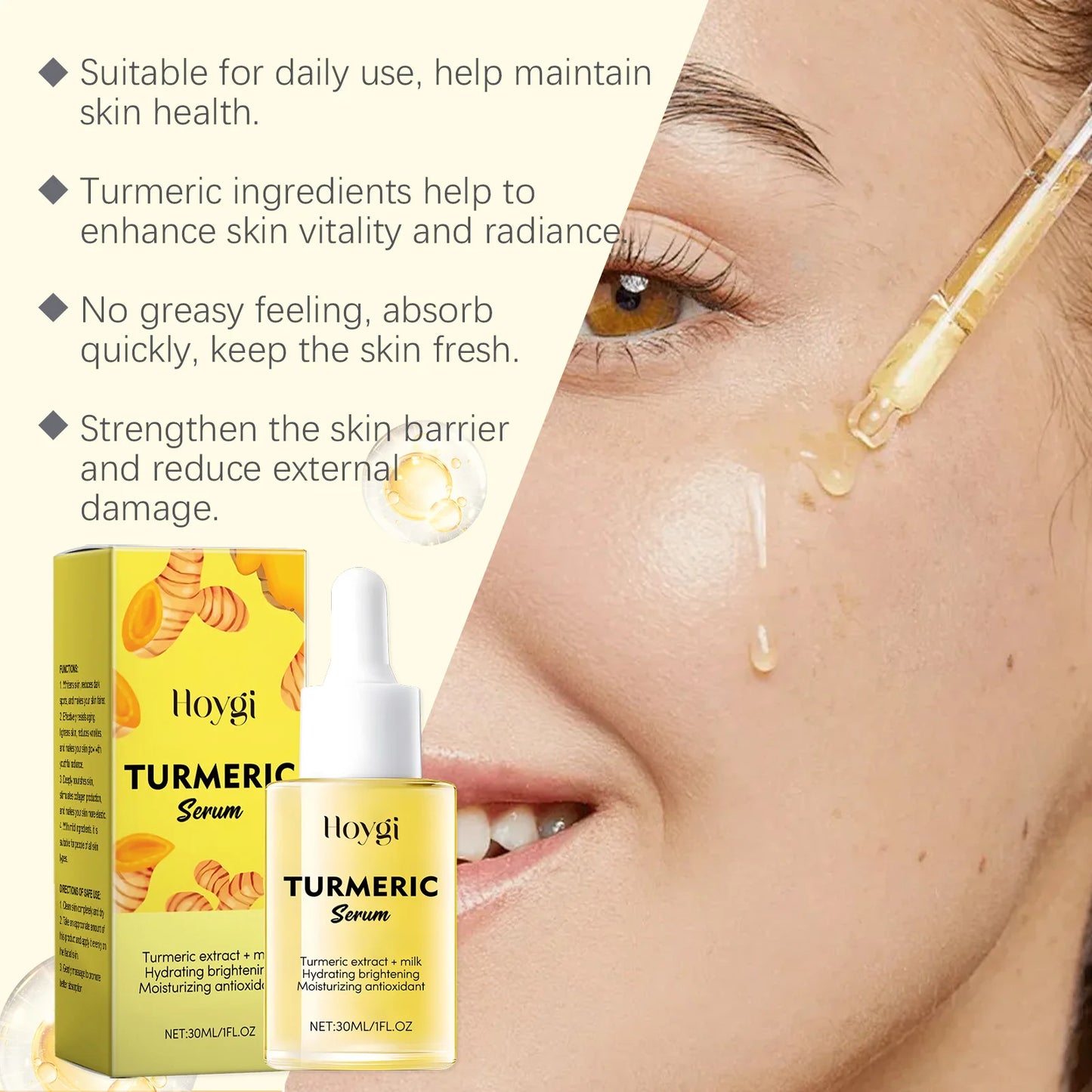 Turmeric Face Serum Shrink Pore Light Dark Spots Even Skin Tone Cream Oil Control Reduce Melanin Nourishing Rejuvenation Essence Peaceful Pleasures Health and Wellness