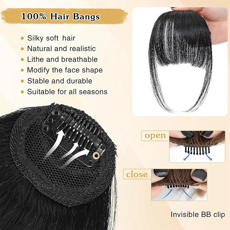 Synthetic Fake Air Bangs Natural Hair Extension Front Fringes Hairpiece Black Brown Clip In Bangs Double Sideburns Hair Styling Peaceful Pleasures Health and Wellness
