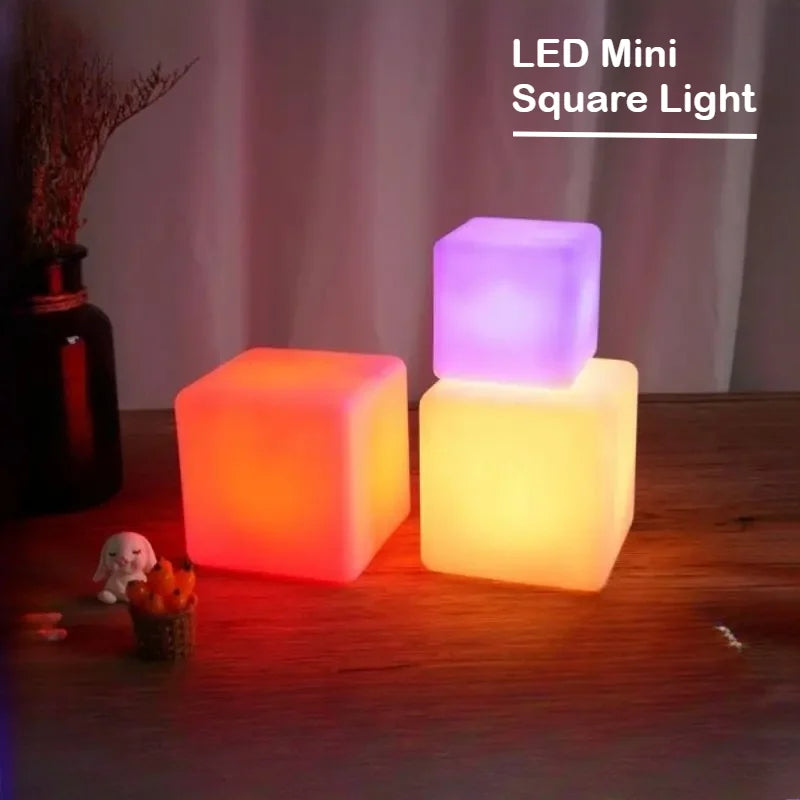 LED Cube Table Lamp – Dimmable RGB Night Light with Remote