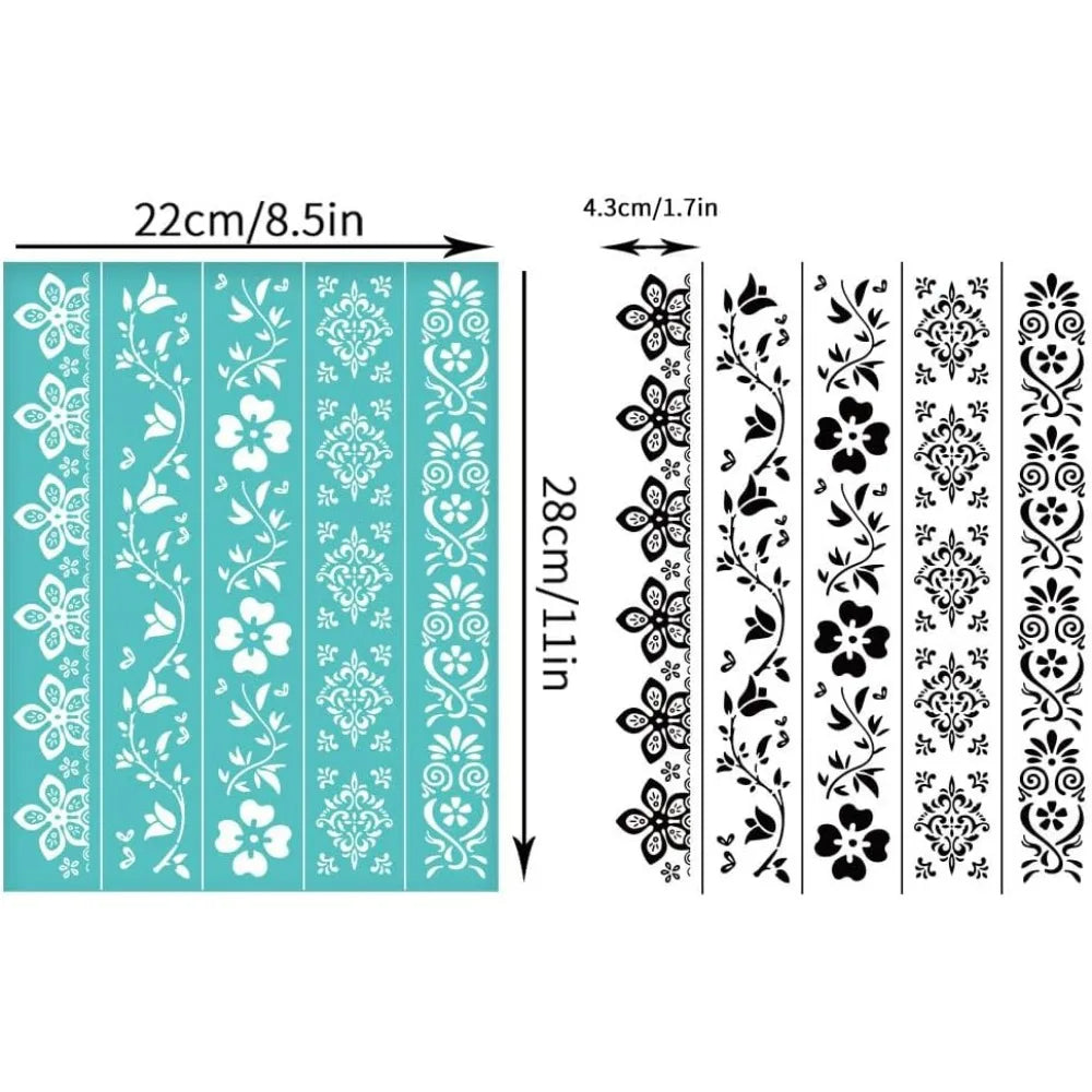 2-Pack Floral Silkscreen Stencils – Reusable Self-Adhesive Mesh