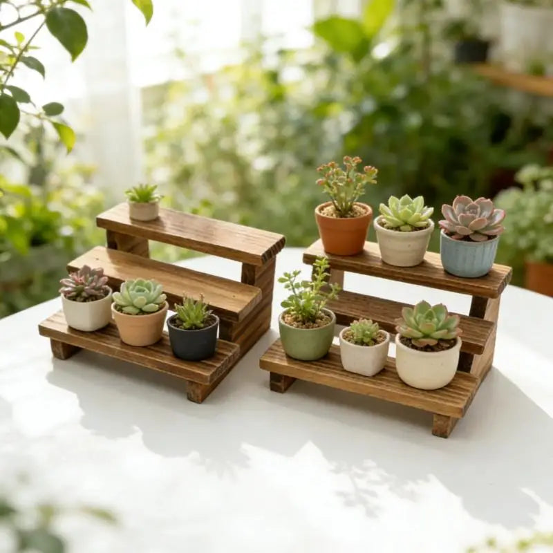 Dollhouse Miniature Wooden 3-Tier Flower Stand Shelf – 2pcs