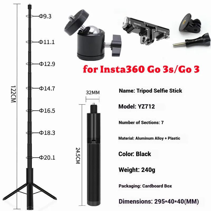 120cm Invisible Selfie Stick Tripod for GoPro, DJI & Insta360